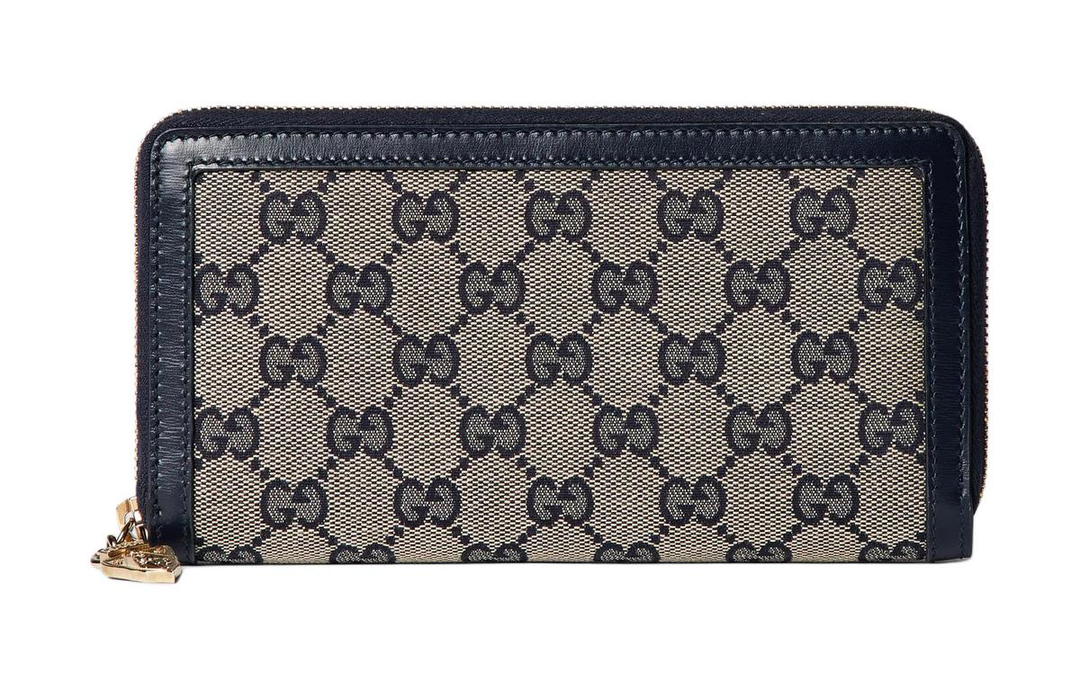Gucci Gucci Canvas With Leather Trim Canvas Bag Wallets Women's Beige & Blue