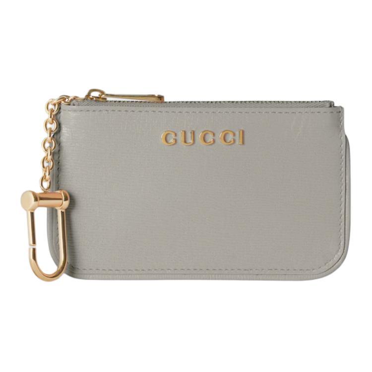 Gucci Gucci Leather Key Pouch Unisex Light Gray