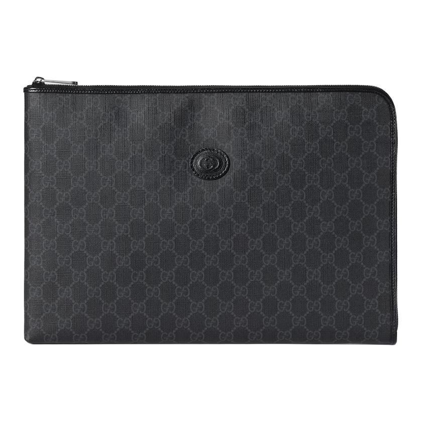 Gucci Gucci Canvas With Leather Clutch Briefcase Medium Size Unisex Black