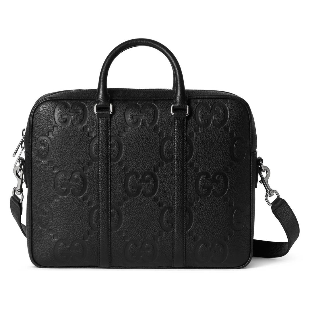 Gucci Gucci Leather One Shoulder Crossbody Portable Briefcases Large Size Men's Black