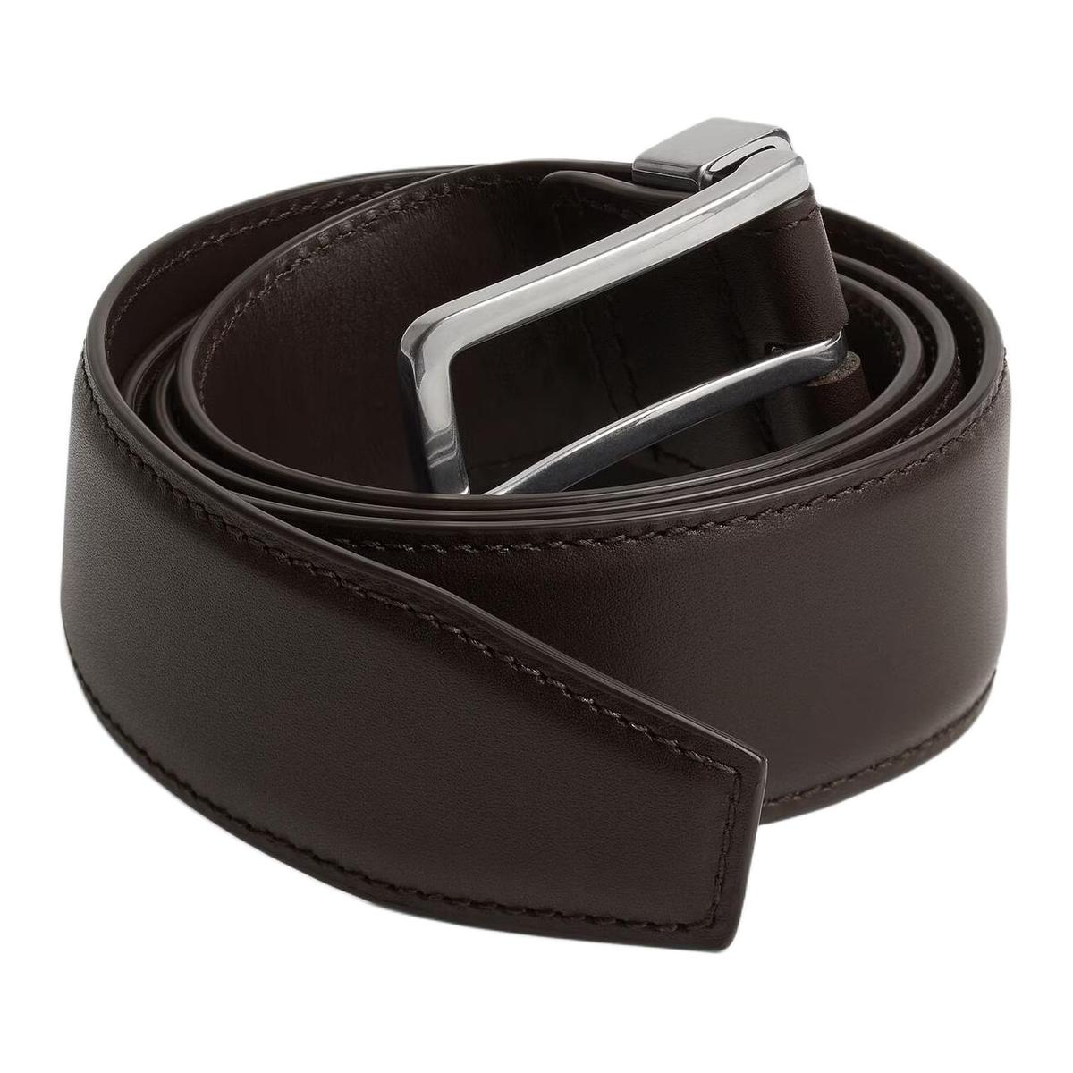 Bottega Veneta Bottega Veneta Calfskin Metal Leather Belts Men's Black Width 3.5CM
