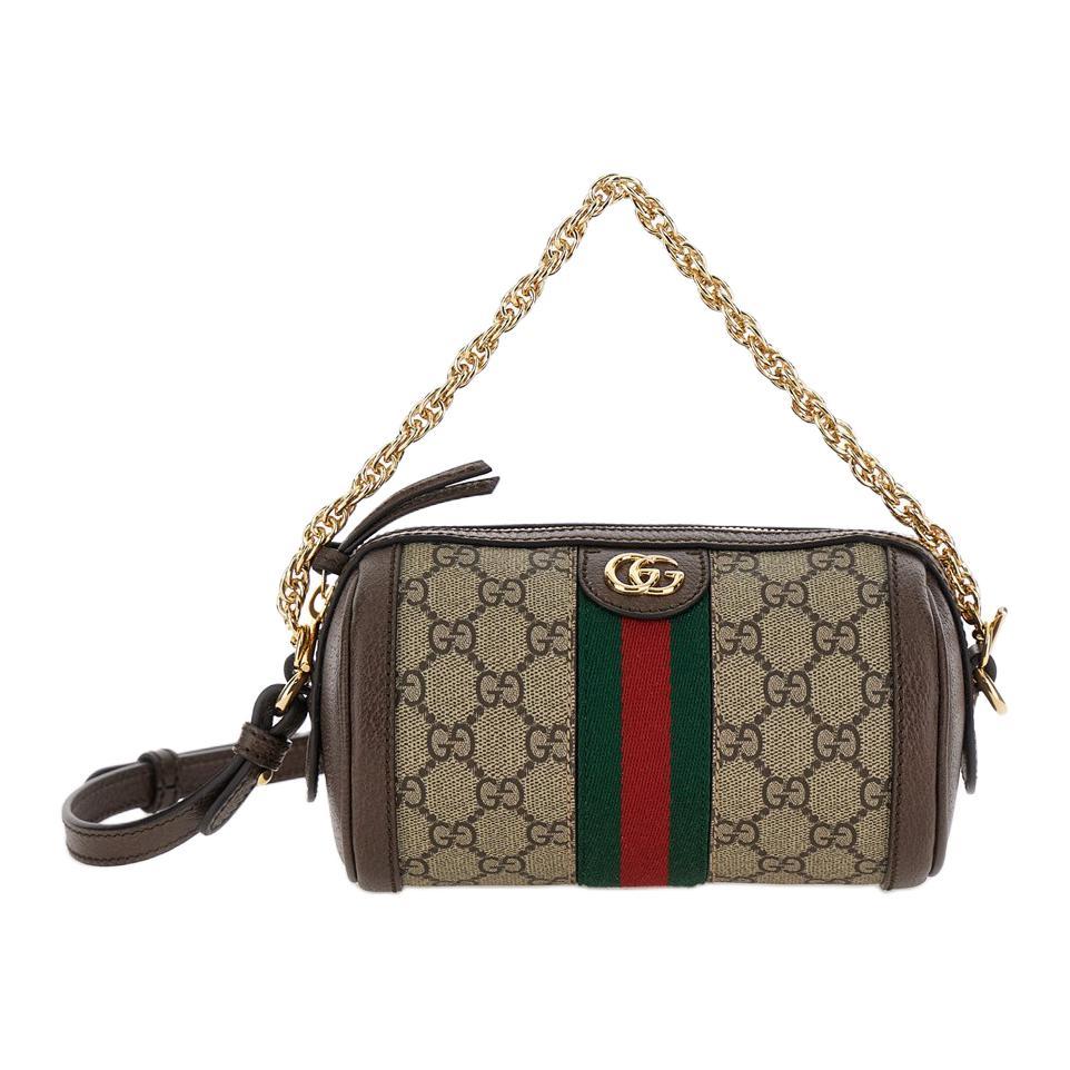 Gucci Gucci Ophidia Canvas With Leather Binding Handbag Mini Women's Beige & Ebony