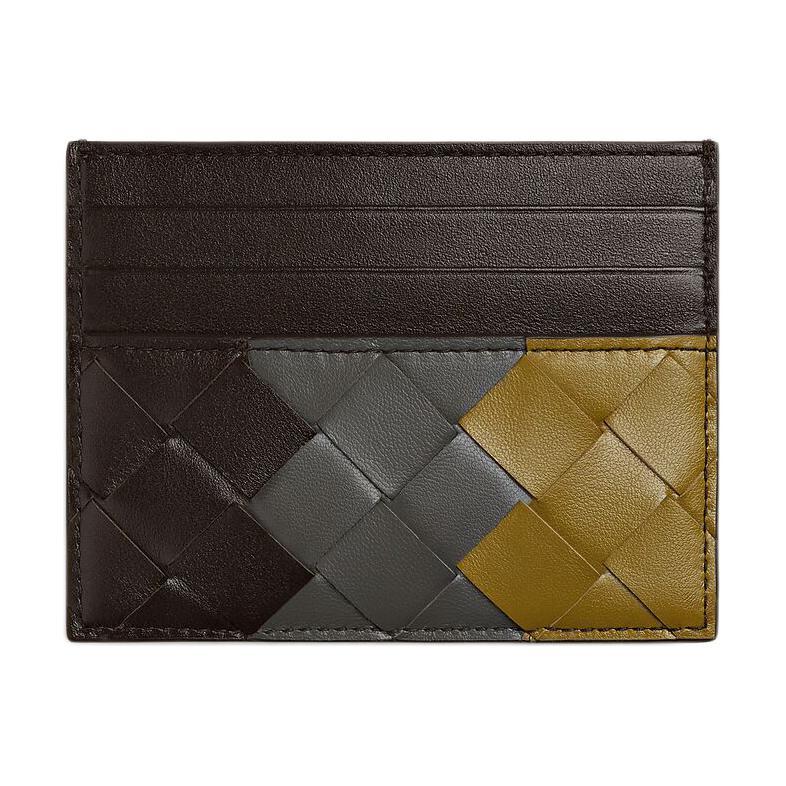 Bottega Veneta Bottega Veneta Intrecciato Calfskin Card Holder Men's Brown & Blue & Yellow