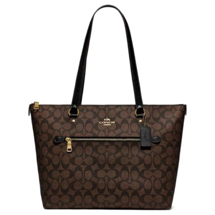 Coach Coach Gallery Canvas With Leather Canvas Bag Tote Bag Shopping Bag Handbag Shoulder Bag Women's Dark Brown