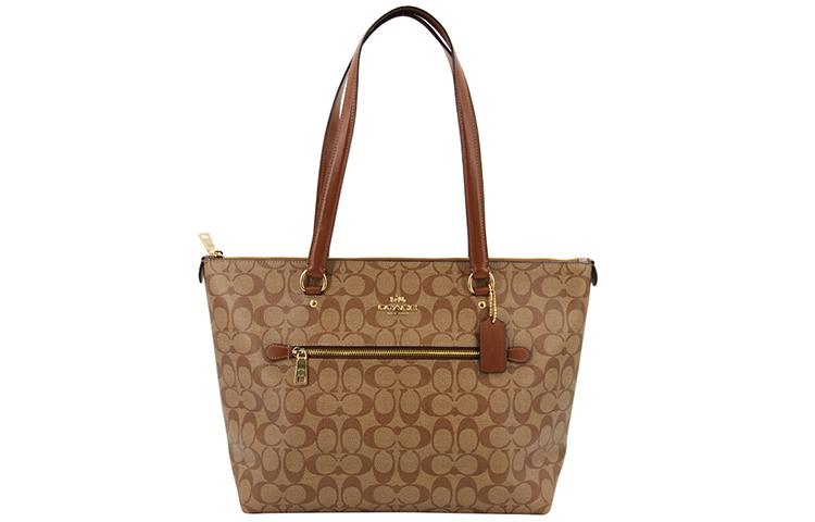 Coach Coach Gallery Canvas With Leather Tote Bag Shopping Bag Handbag Shoulder Bags Women's Khaki Brown