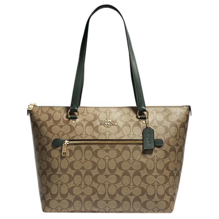 Coach Coach Gallery Coated Canvas With Leather Tote Bag Shopping Bag Handbag Shoulder Bag Women's Khaki