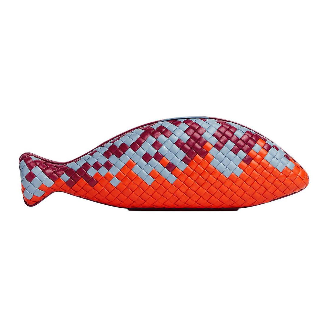 Bottega Veneta Bottega Veneta Calfskin Clutch Women's Deep Red & Ice Blue & Orange