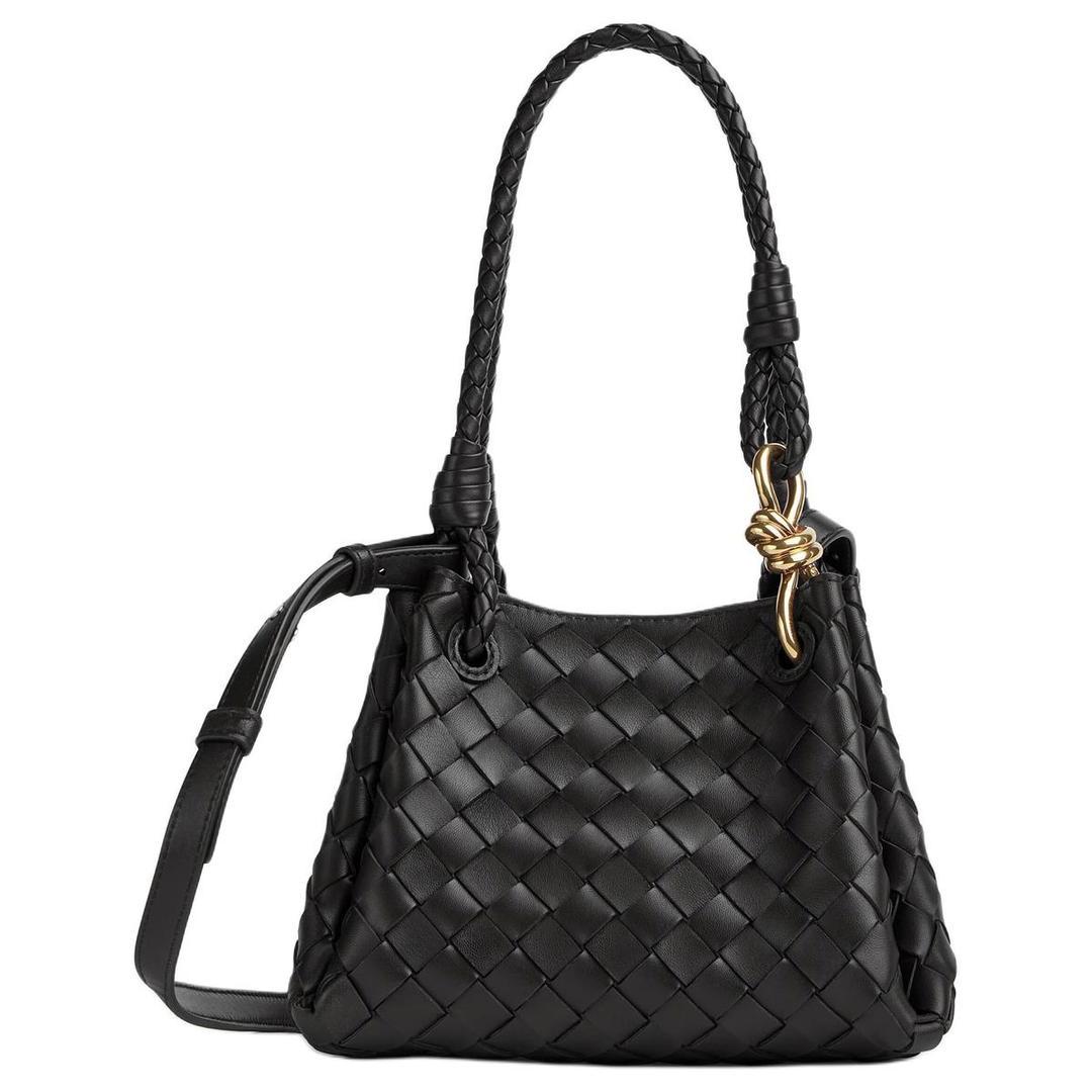 Bottega Veneta Bottega Veneta Intrecciato Woven Leather Handbag Shoulder Bag Small Size Women's Black