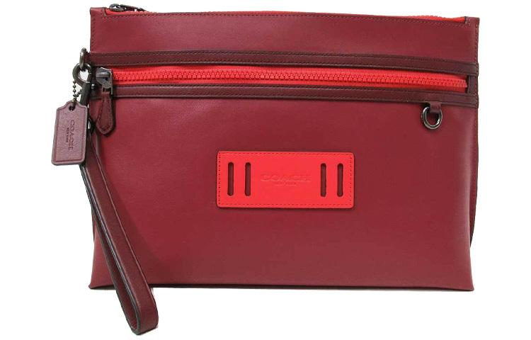 Coach Coach Pouch Calfskin Wrist Bags Clutches Large Size Men's Red