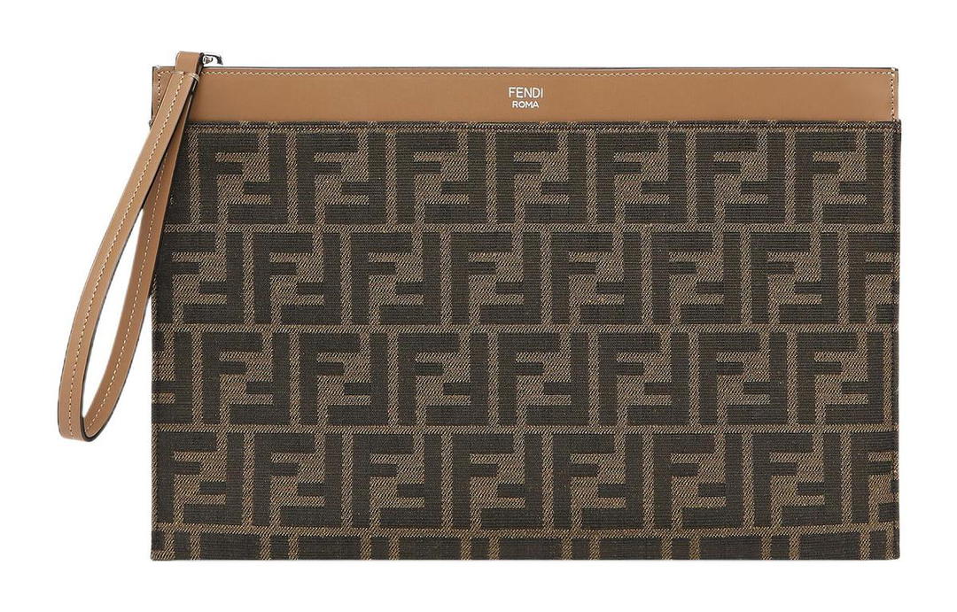 Fendi FENDI Cow Leather Clutch Large Size Men's Brown