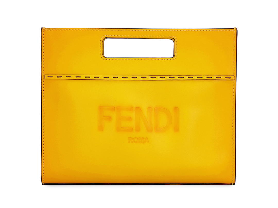 Fendi Fendi Debossed Mini Shopper Bagyellow Orange Leather Leather
