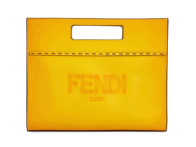 Fendi Fendi Debossed Mini Shopper Bagyellow Orange Leather Leather - view 2
