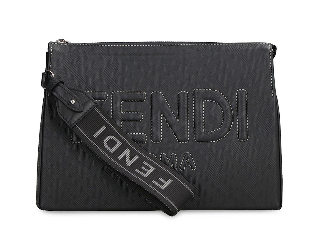 Fendi Fendi Ff Logo Detail Flat Leather Pouchblack Calf 100