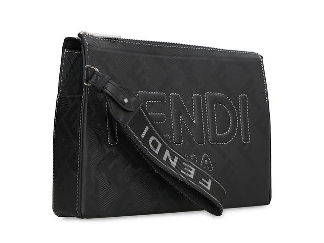 Fendi Fendi Ff Logo Detail Flat Leather Pouchblack Calf 100 - view 3