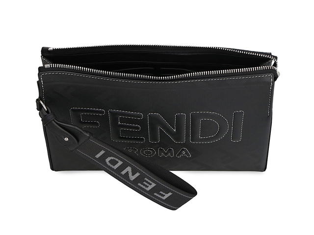 Fendi Fendi Ff Logo Detail Flat Leather Pouchblack Calf 100 - view 5