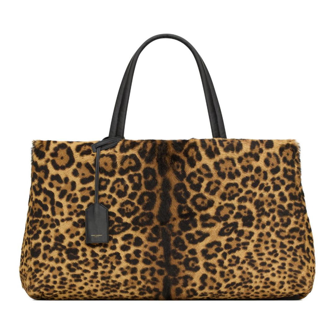 Saint Laurent Saint Laurent Calfskin Tote Bag Shopping Bag Handbag Women's Leopard Print Brown