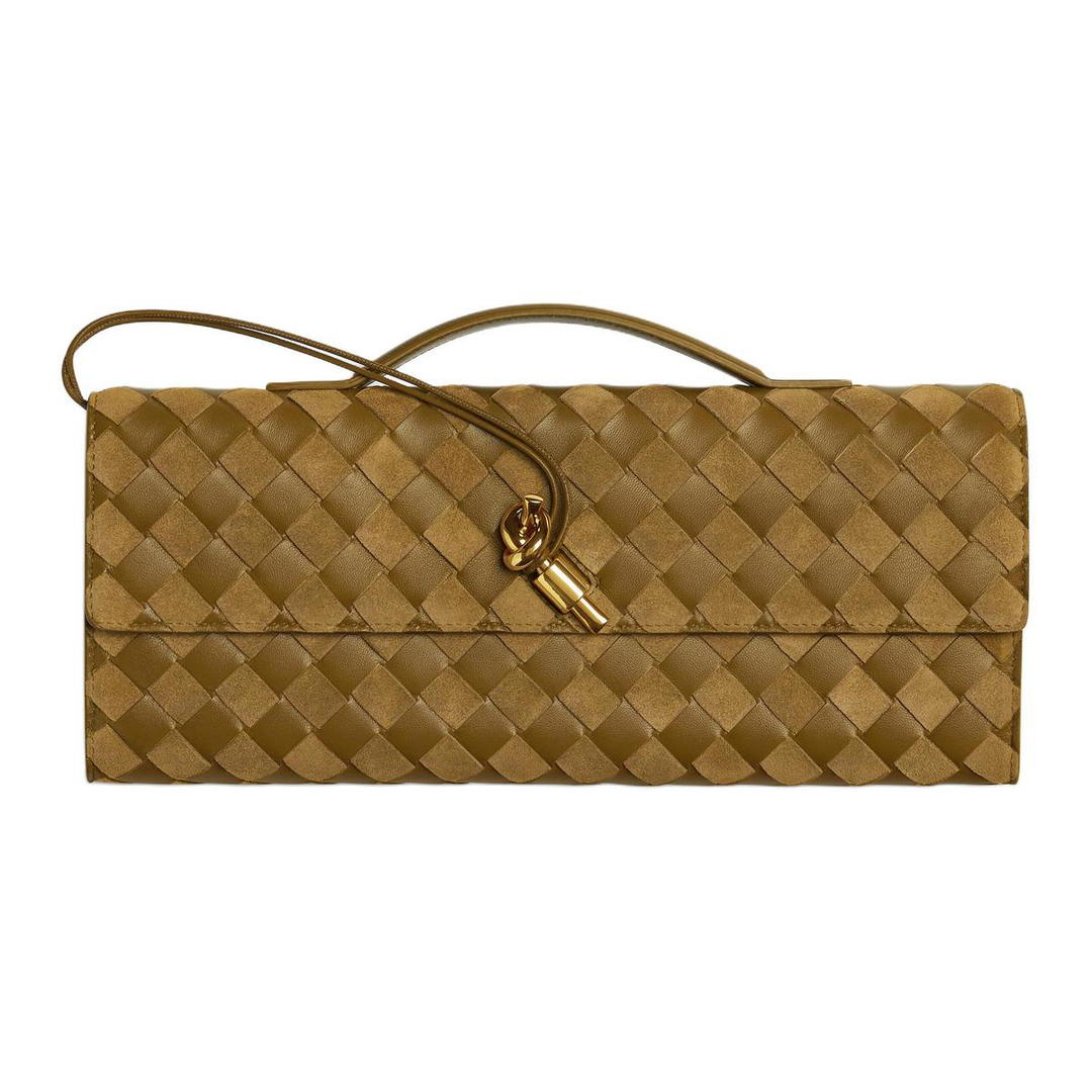Bottega Veneta Bottega Veneta Sheepskin Cow Leather Patchwork Clutch Women's Acorn Brown