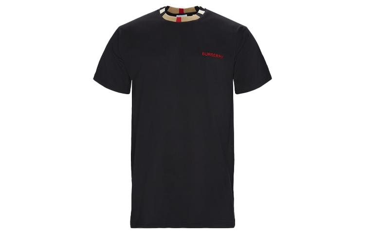 Burberry Burberry Men Icon Stripe Trim Cotton T shirt Black