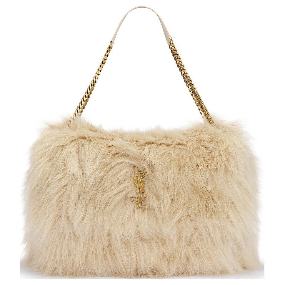 Saint Laurent Saint Laurent Faux Fur Shoulder Bag Women's Beige