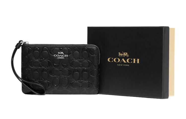 Coach Coach Boxed Leather Coin Purse Mahjong Clutch Small Size Women's Black