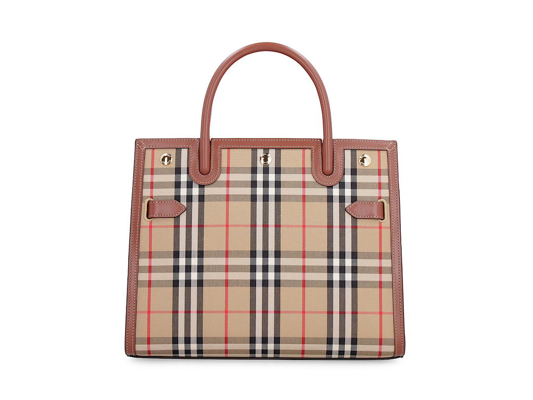 Burberry Burberry Title Bag In Leather And vintage Check Fabricbeige Leather Polyester 45 Cotton 55