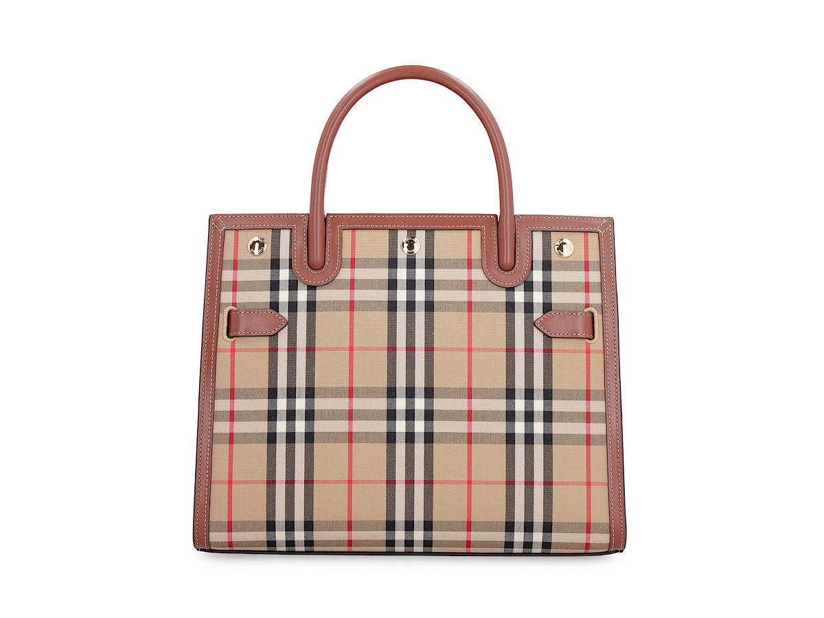 Burberry Burberry Title Bag In Leather And vintage Check Fabricbeige Leather Polyester 45 Cotton 55