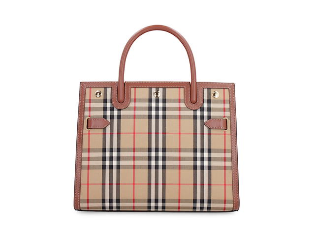 Burberry Burberry Title Bag In Leather And vintage Check Fabricbeige Leather Polyester 45 Cotton 55 - view 1