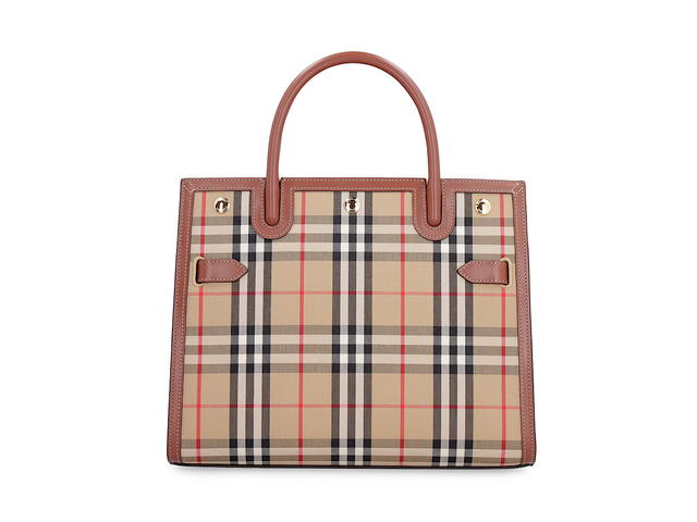 Burberry Burberry Title Bag In Leather And vintage Check Fabricbeige Leather Polyester 45 Cotton 55 - view 2