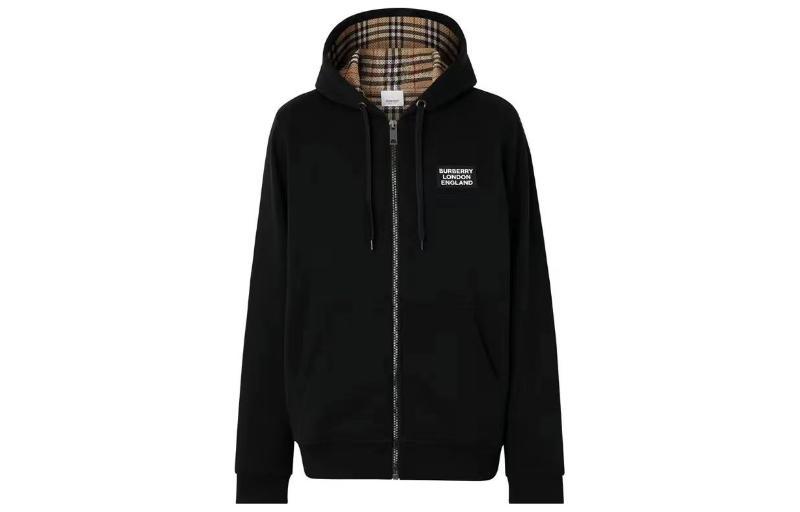 Burberry Burberry Letter Graphic Cotton Blend Zip Hoodie Black