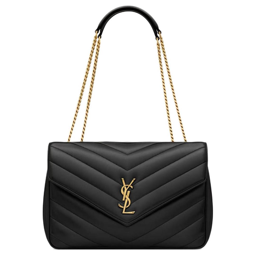 Saint Laurent Saint Laurent LOULOU Lambskin Shoulder Bag Large Size Women's Black
