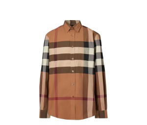 Buy Burberry Check Stretch Poplin Long Sleeve Shirt Brown at Sasom – Authentic and Ready to Ship
