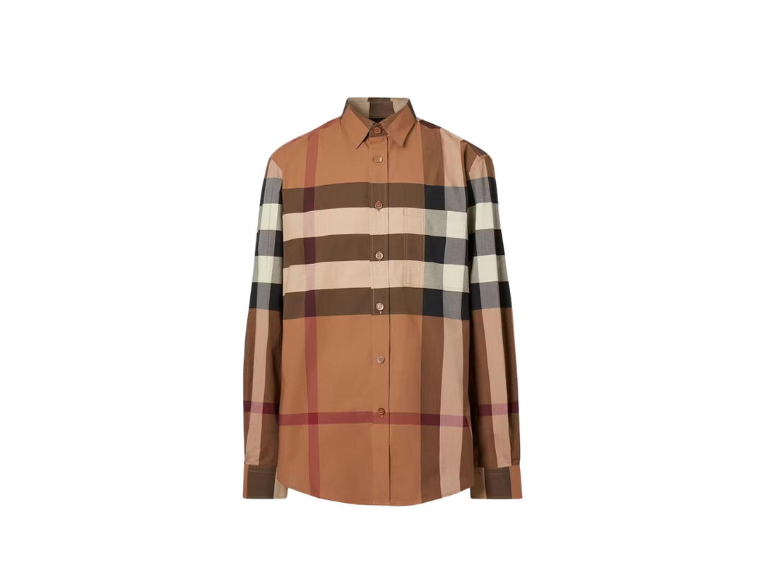 Burberry Burberry Check Stretch Poplin Long Sleeve Shirt Brown