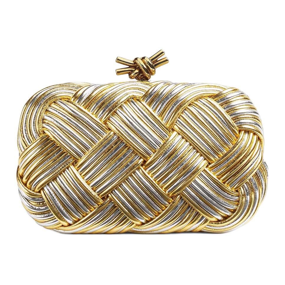 Bottega Veneta Bottega Veneta Lambskin Clutch Women's Gold & Silver