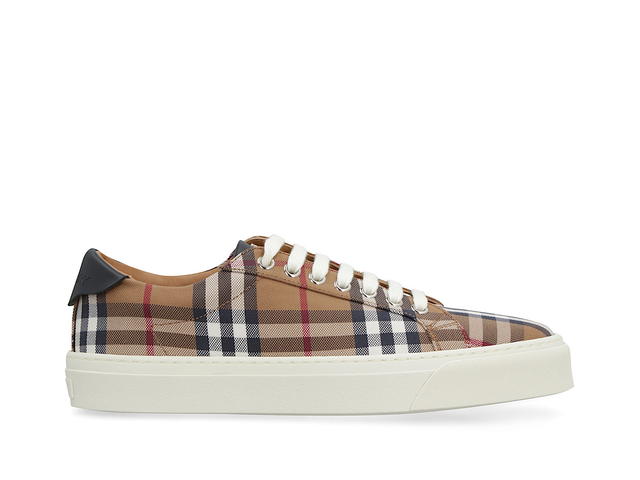 Burberry Burberry Checked Motif Canvas Sneakersbrown Cotton 90 Calf 10 - view 1