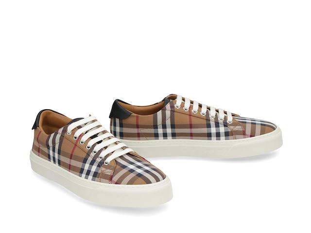 Burberry Burberry Checked Motif Canvas Sneakersbrown Cotton 90 Calf 10 - view 3