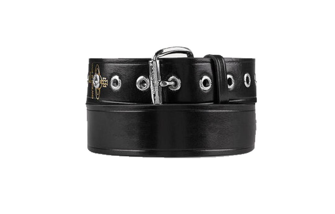 Vivienne Westwood Vivienne Westwood Logo Emblem Pin Buckle Leather Belts Unisex Black 4CM