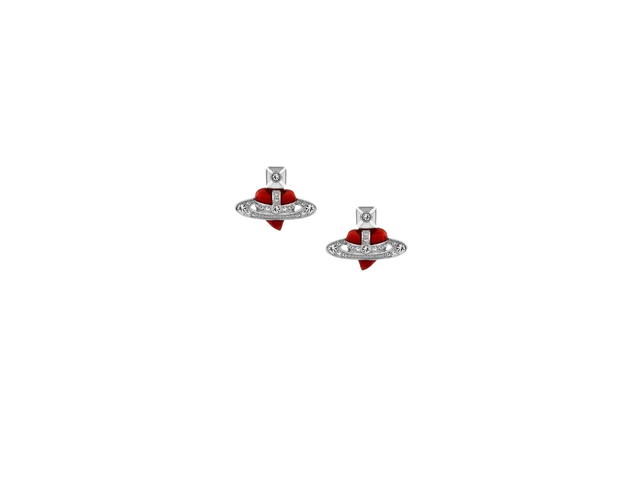 Vivienne Westwood Vivienne Westwood New Diamante Heart Earrings Platinum Crystal Crystal Indian Pink Enamel - view 1