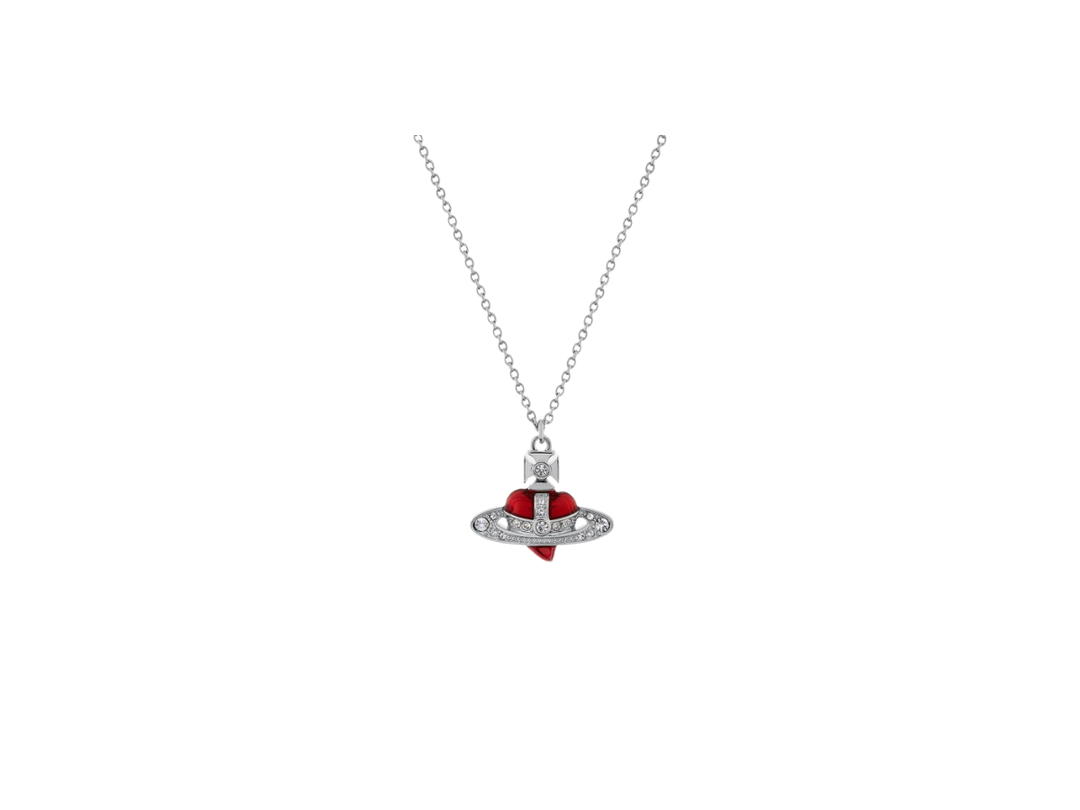 Vivienne Westwood Vivienne Westwood New Diamante Heart Pendant Necklace Platinum Crystal Indian Pink Enamel