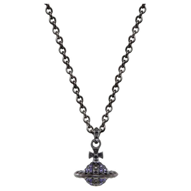 Vivienne Westwood Vivienne Westwood Brass Necklaces Unisex Gunmetal Gray/Purple Diamond