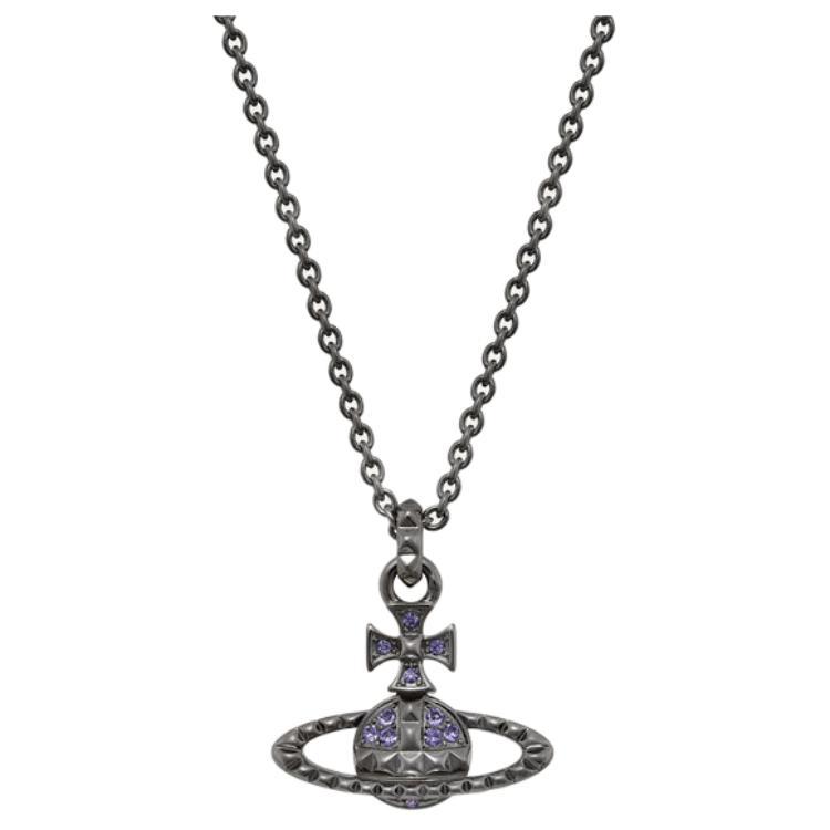 Vivienne Westwood Vivienne Westwood Brass Necklaces Unisex Gunmetal Gray/Purple Diamond