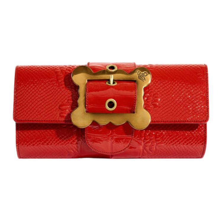 Vivienne Westwood Vivienne Westwood Crocodile Pattern Embossed Textured Leather Clutch Women's Red