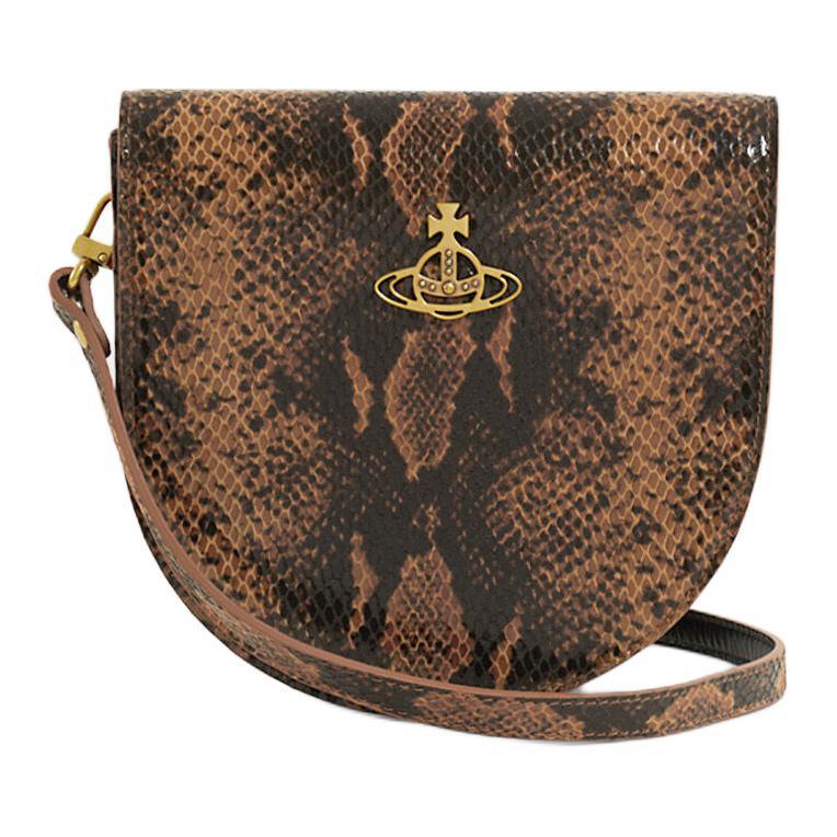 Vivienne Westwood Vivienne Westwood Python Pattern Embossed Leather Shoulder Bag Crossbody Bag Women's Dark Brown