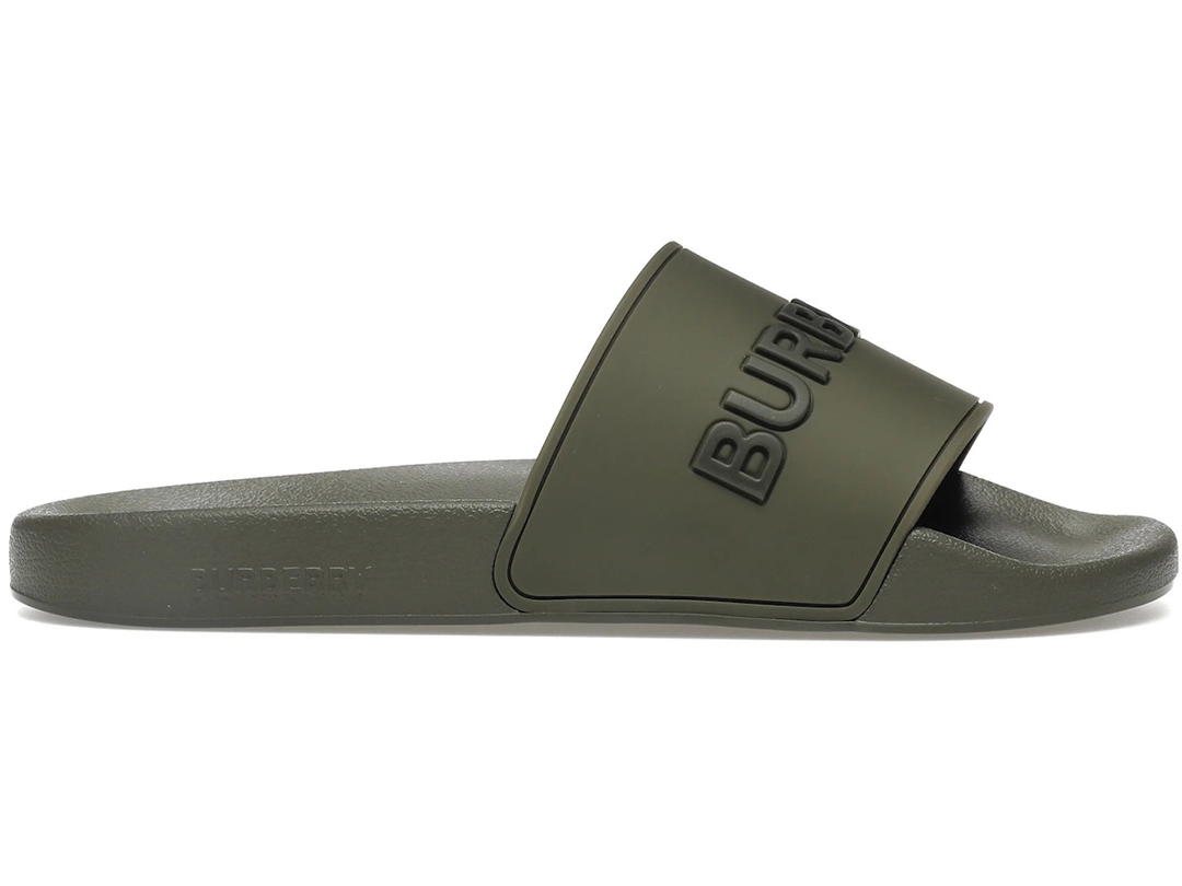 Burberry Burberry Embossed Logo Slides Dark Fern Green Black