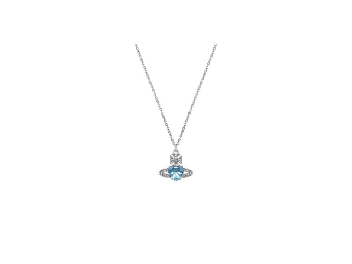 Vivienne Westwood Vivienne Westwood Ariella Pendant Necklace Platinum Aquamarine Cz Black Light Sapphire