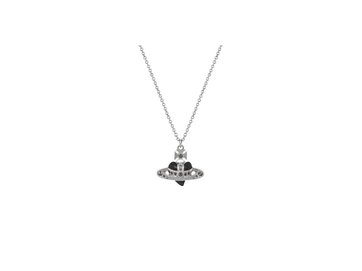 Vivienne Westwood Vivienne Westwood New Diamante Heart Pendant Necklace Platinum Black Diamond