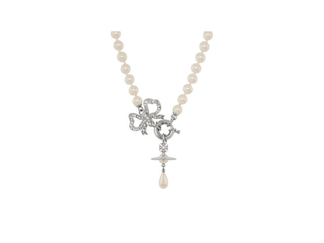 Vivienne Westwood Vivienne Westwood Rigoberta Pearl Necklace Platinum White Crystal Creamrose Pearl - view 1