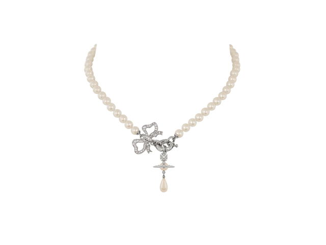 Vivienne Westwood Vivienne Westwood Rigoberta Pearl Necklace Platinum White Crystal Creamrose Pearl - view 2