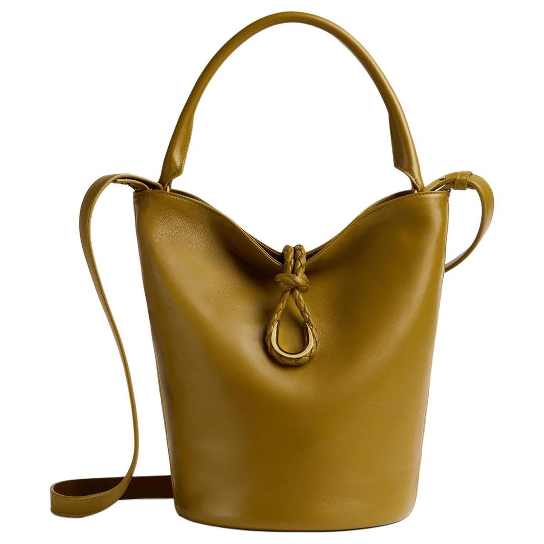 Bottega Veneta Bottega Veneta Cow Leather Bucket Bags One Shoulder Handbags Women's Brown Iron Latte