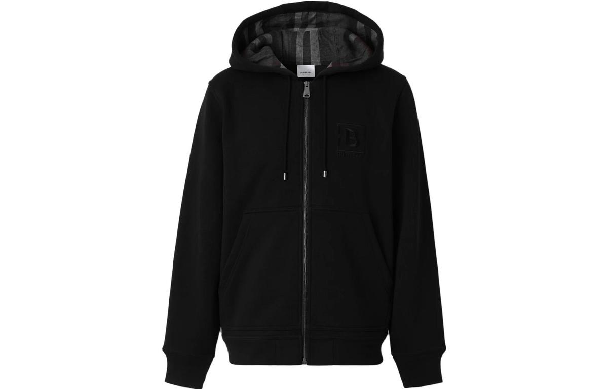 Burberry Burberry Letter Graphic Cotton Blend Zip Hoodie Black
