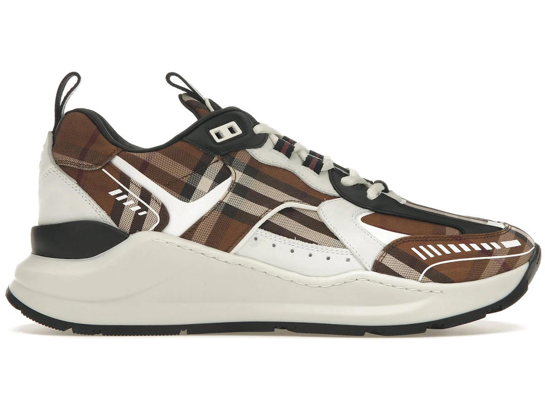 Burberry Burberry Vintage Check Cotton and Leather Sneakers Dark Birch Brown White